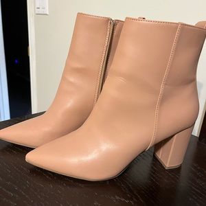 Size 11 Nude Pink Heeled Boots - Super Cute